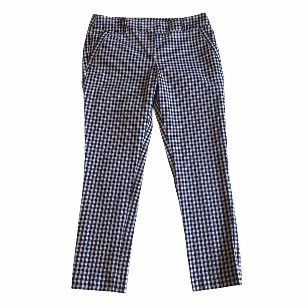 Loft Checkered Modern Skinny Ankle Pant Black White Check Sz 10